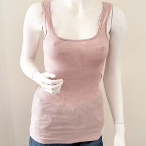 Vintage Y2K Michael Stars Blush Pink Ribbed Tank Top w Silver Metallic Threading